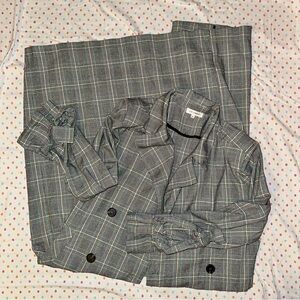 Lulumari Plaid Trench Coat - L, Double Breasted, Tie Sleeves, Shoulder Pads